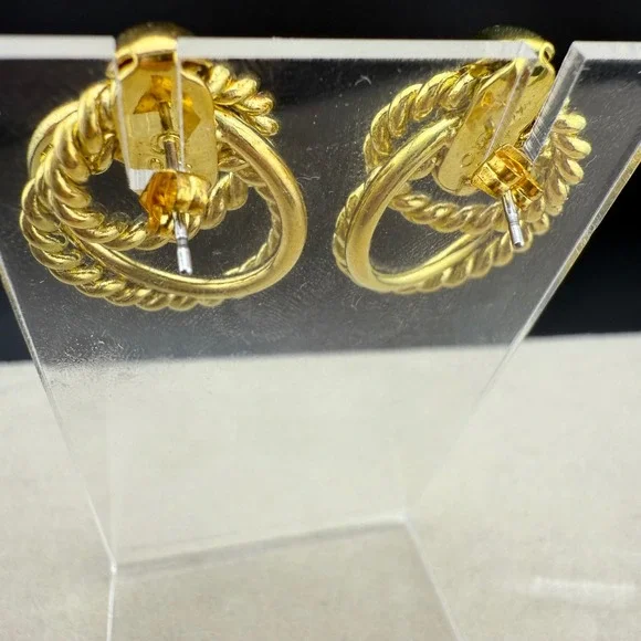 Vintage Gold Tone Hoop Rope Twist Dangle Earrings Signed OS 964 - Picture 4 of 7